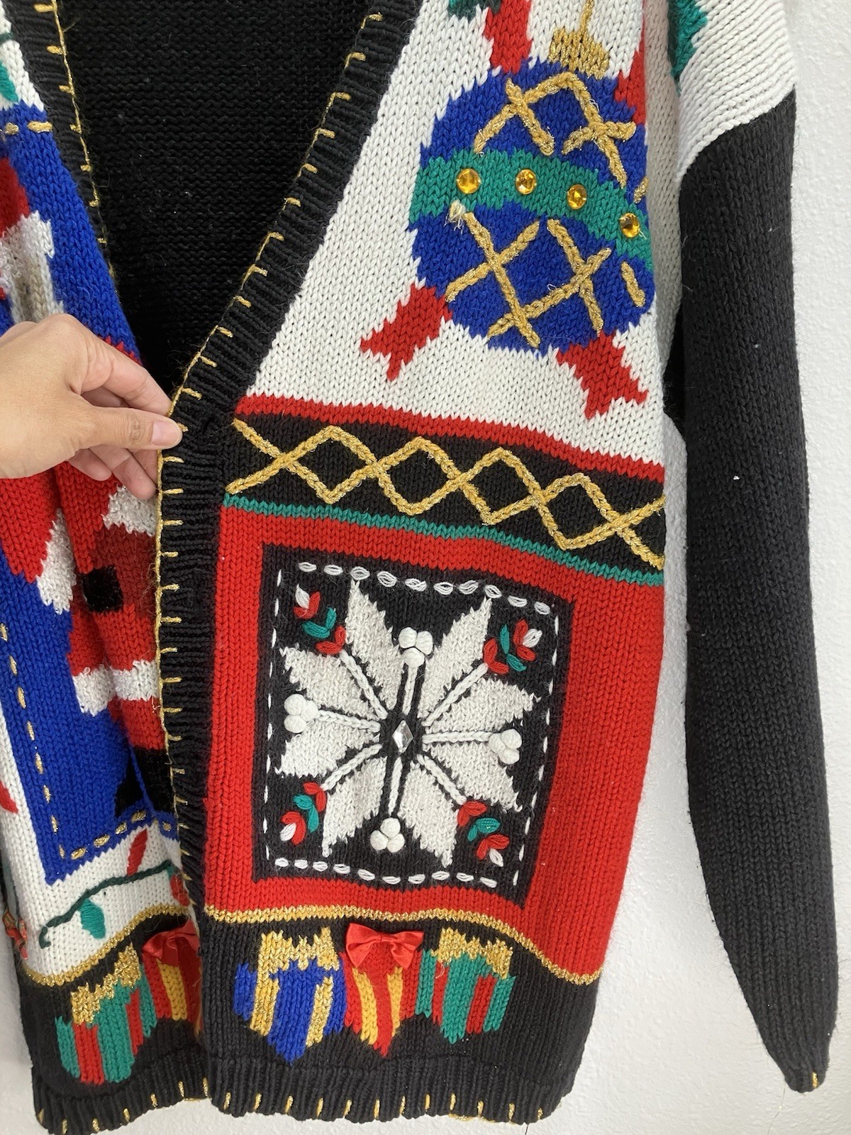 Vintage 1980s Spice of Life Ugly Christmas Holiday Sweater Cardigan Size Large