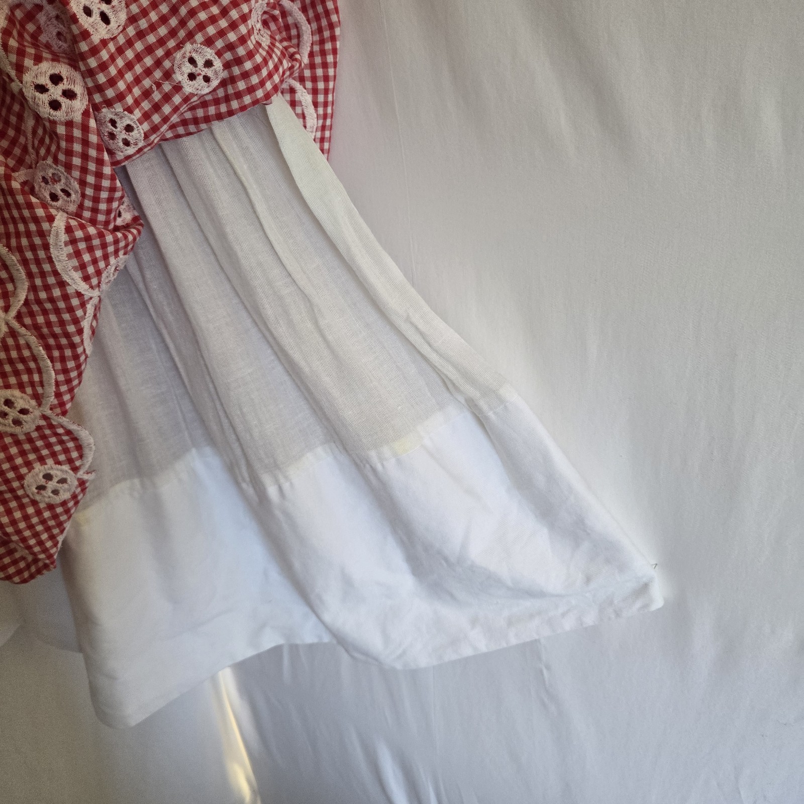 Vtg Summer Fit Flare Red Gingham Junior House Dress Sz 32 Bust Cotton Knee Lngth