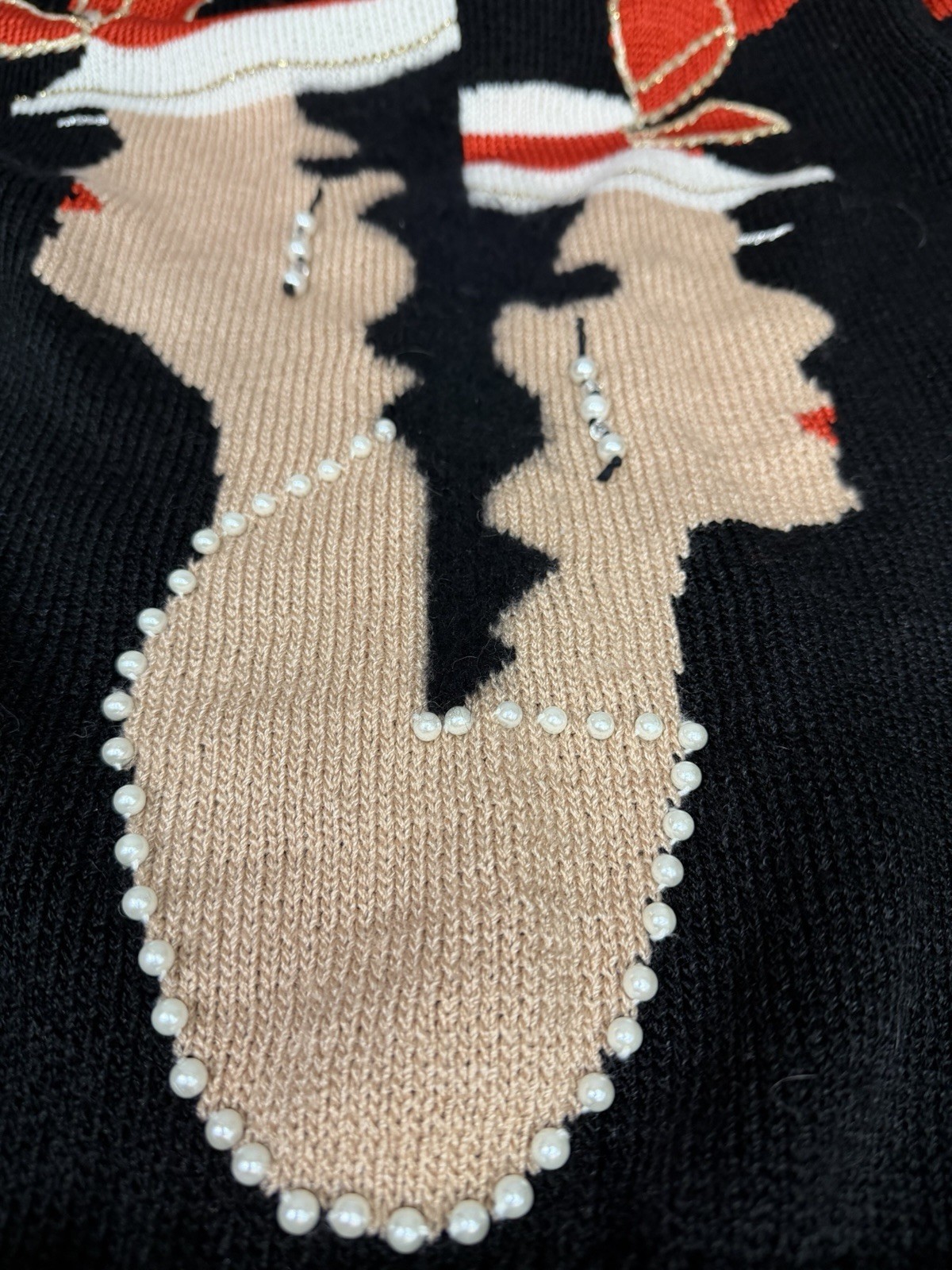 Vtg Maurada Flapper Girl Christmas Embellished Pearl Oversize Sweater Whimsigoth