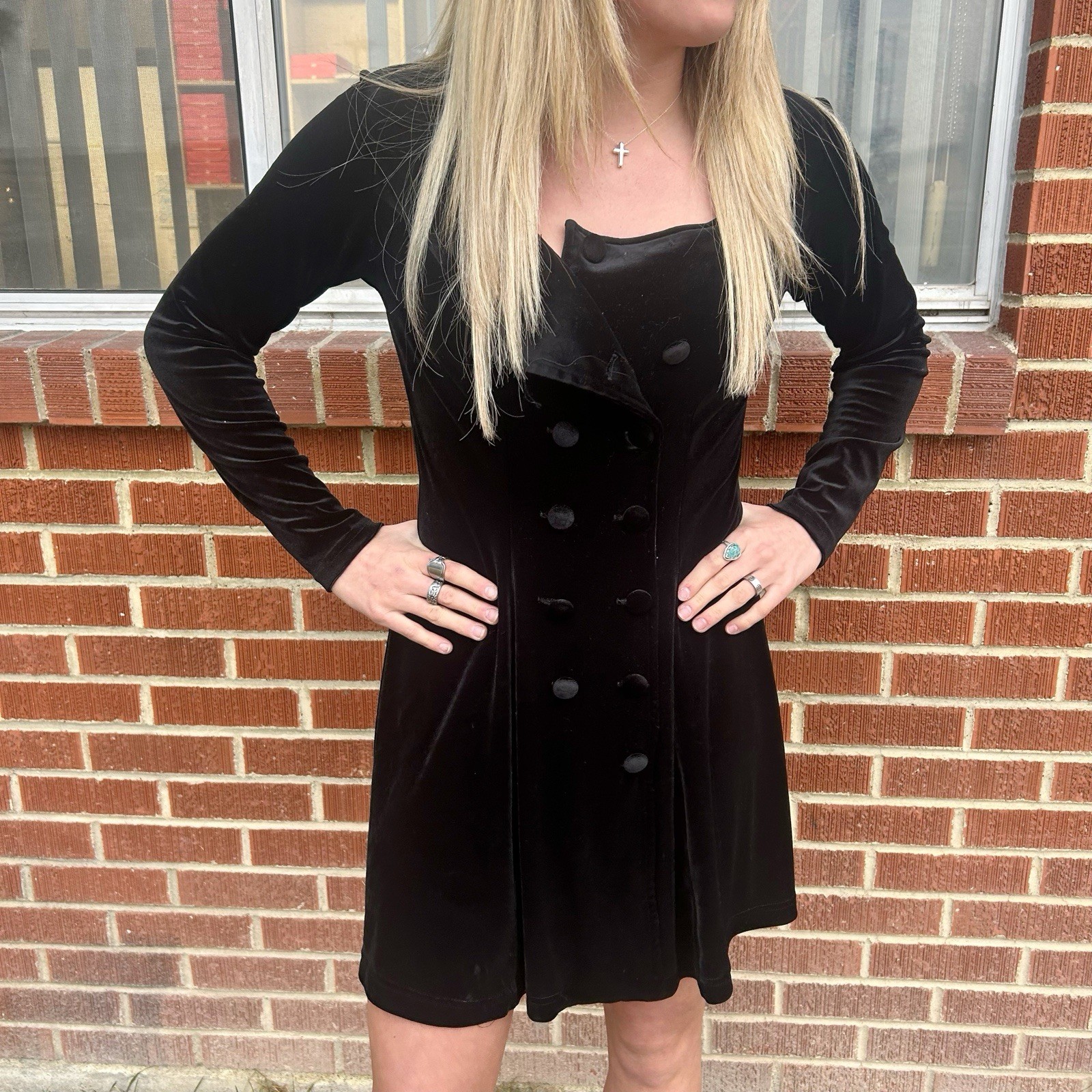 Vintage Luly K Velvet Velour Long Sleeve Mini Dress 80s 90s Y2K Double Breasted