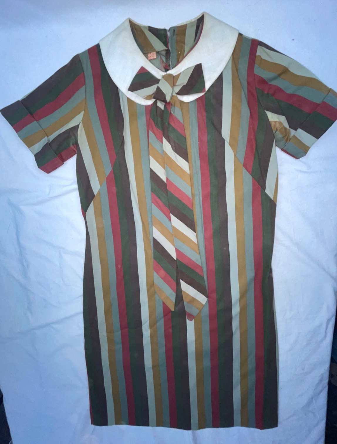 VTG 60S 70S WOMENS S BOLD STRIPE BABY DOLL RETRO MOD DISCO DRESS