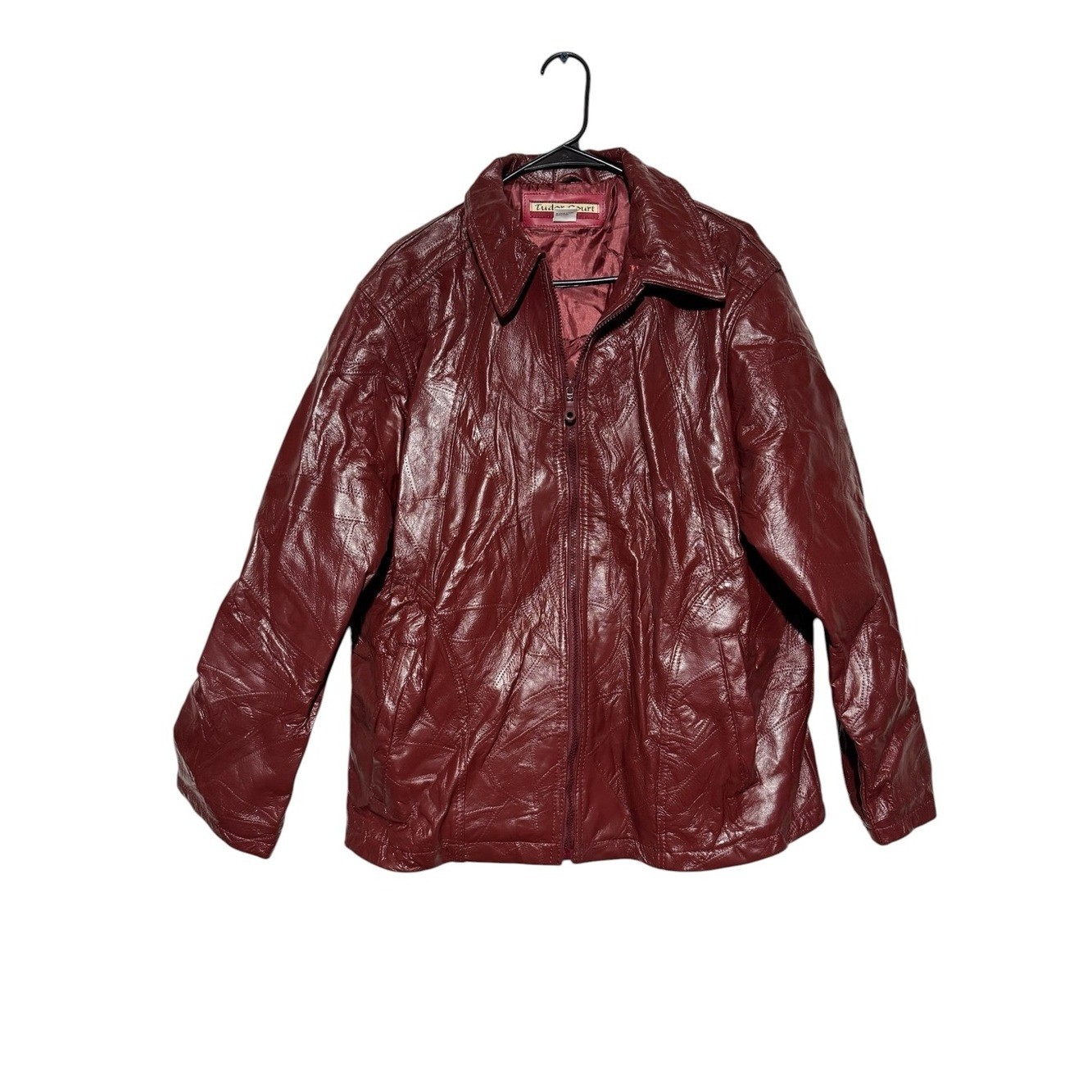 Tudor Court Vintage Leather Jacket Coat Women Size XL Patchwork Oxblood Red