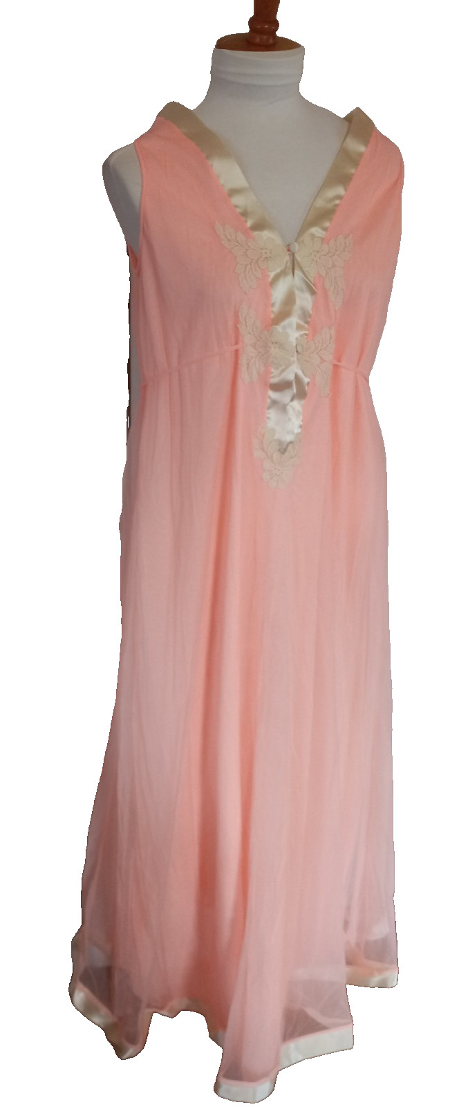 VTG Kayser Coral Orange Peignoir Nightgown ,Robe & Slippers Size Medium EUC