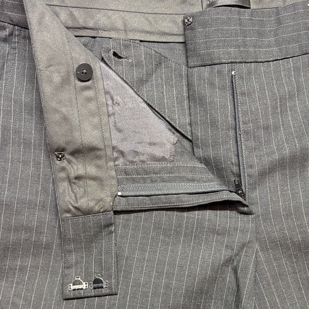 Vintage Donna Karan Trousers 12 Charcoal Grey Pinstripe Pants UNITE USA $695 NWT