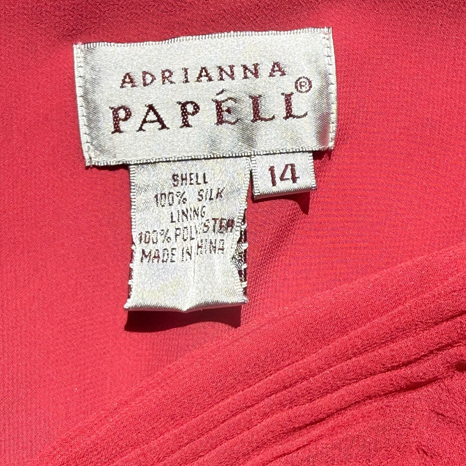 Vintage 100% Silk Dress Red Pink Beaded Flutter Sleeve Adrianna Papell