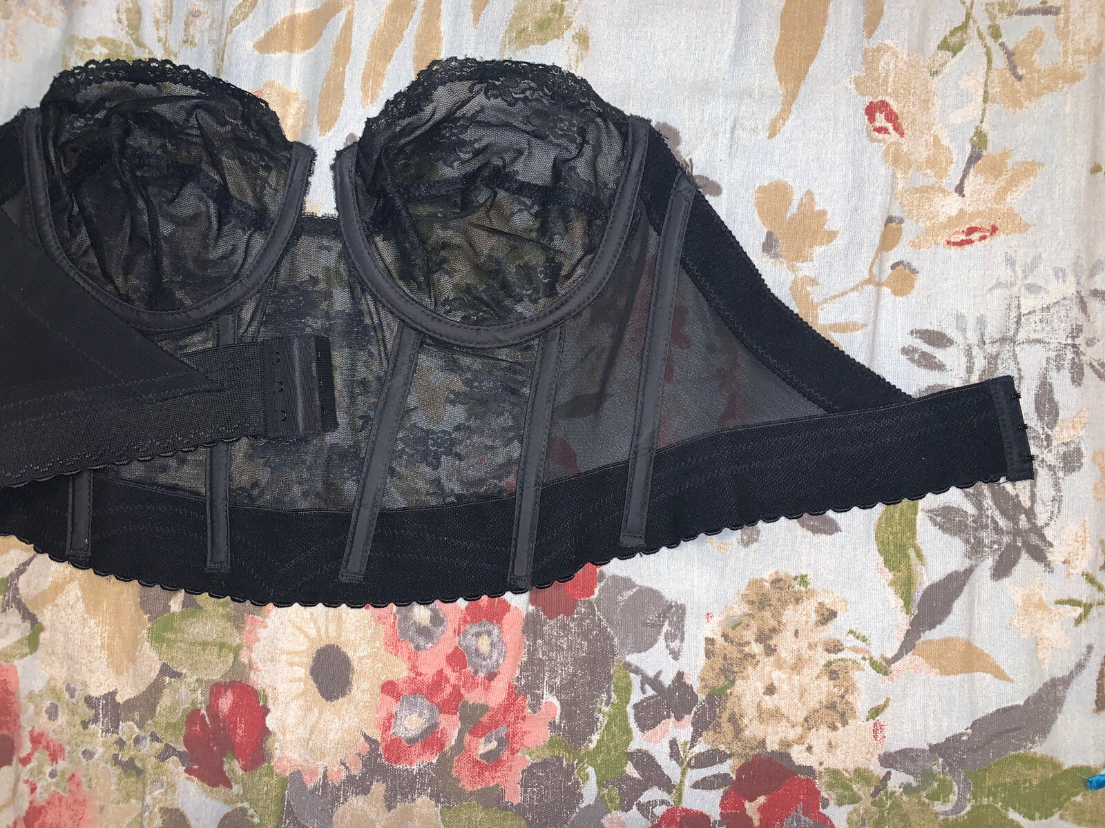 VtG Young Smoothie Strouse Adler BackLess Black Chiffon Lace Bustier Bra 38B USA