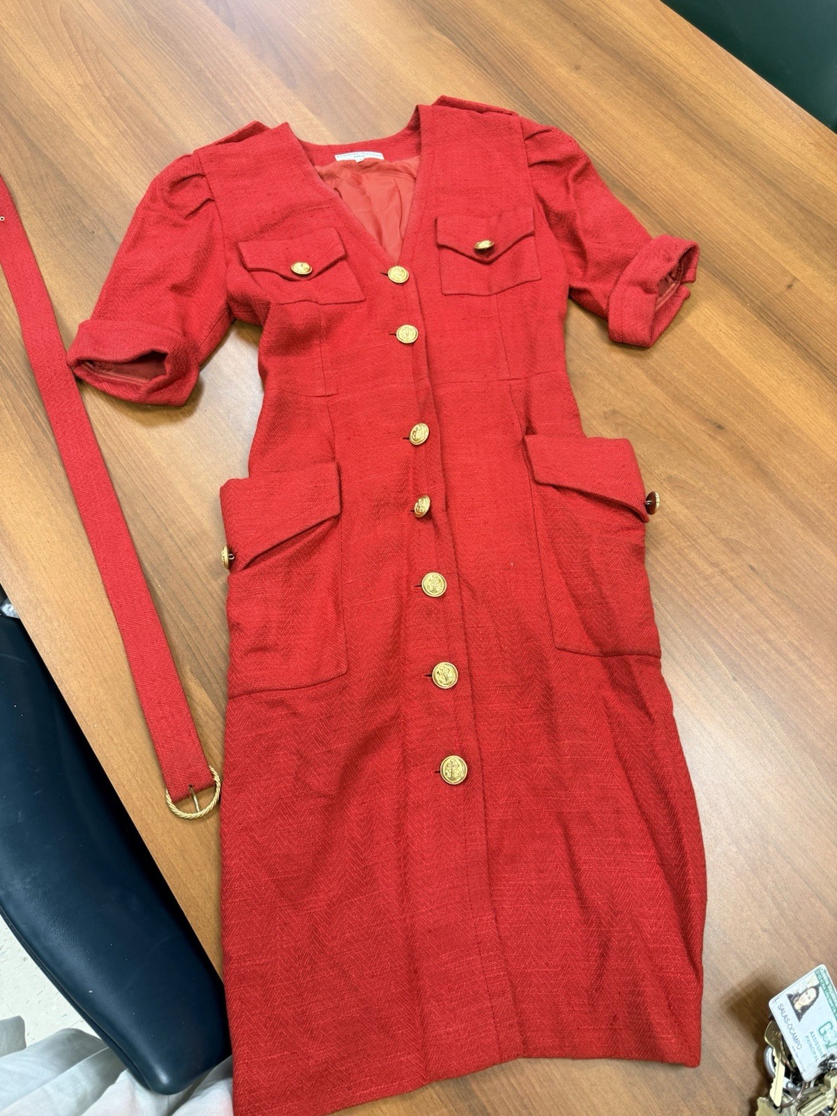Vintage Isabelle AllardParis Red Nautical Dress AnchoGold Buttons Belted France