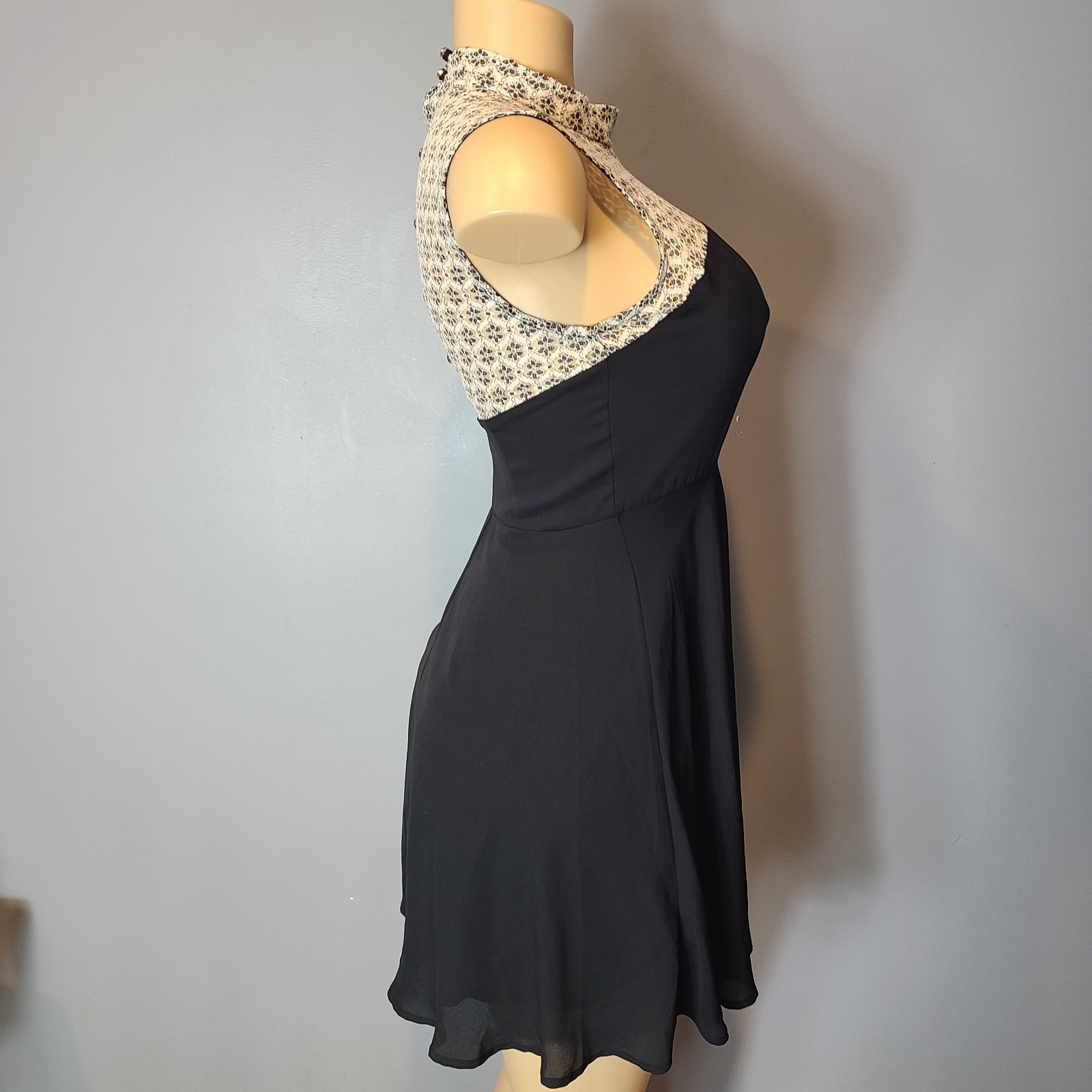 Vintage 90s Y2K Black Skater Dress Twee Mini Size S Mall Goth Graduation