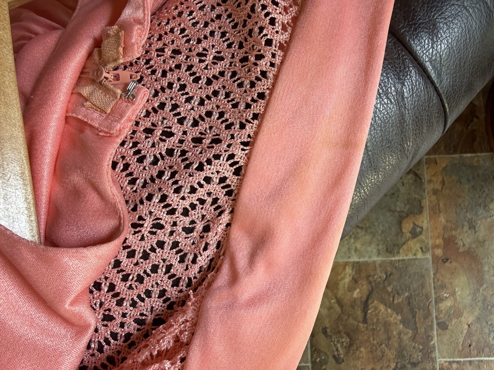 VTG Emma Domb Dress SZ 8? Coral Salmon 2 Piece Dress & Jacket 53″ FORMAL maxi