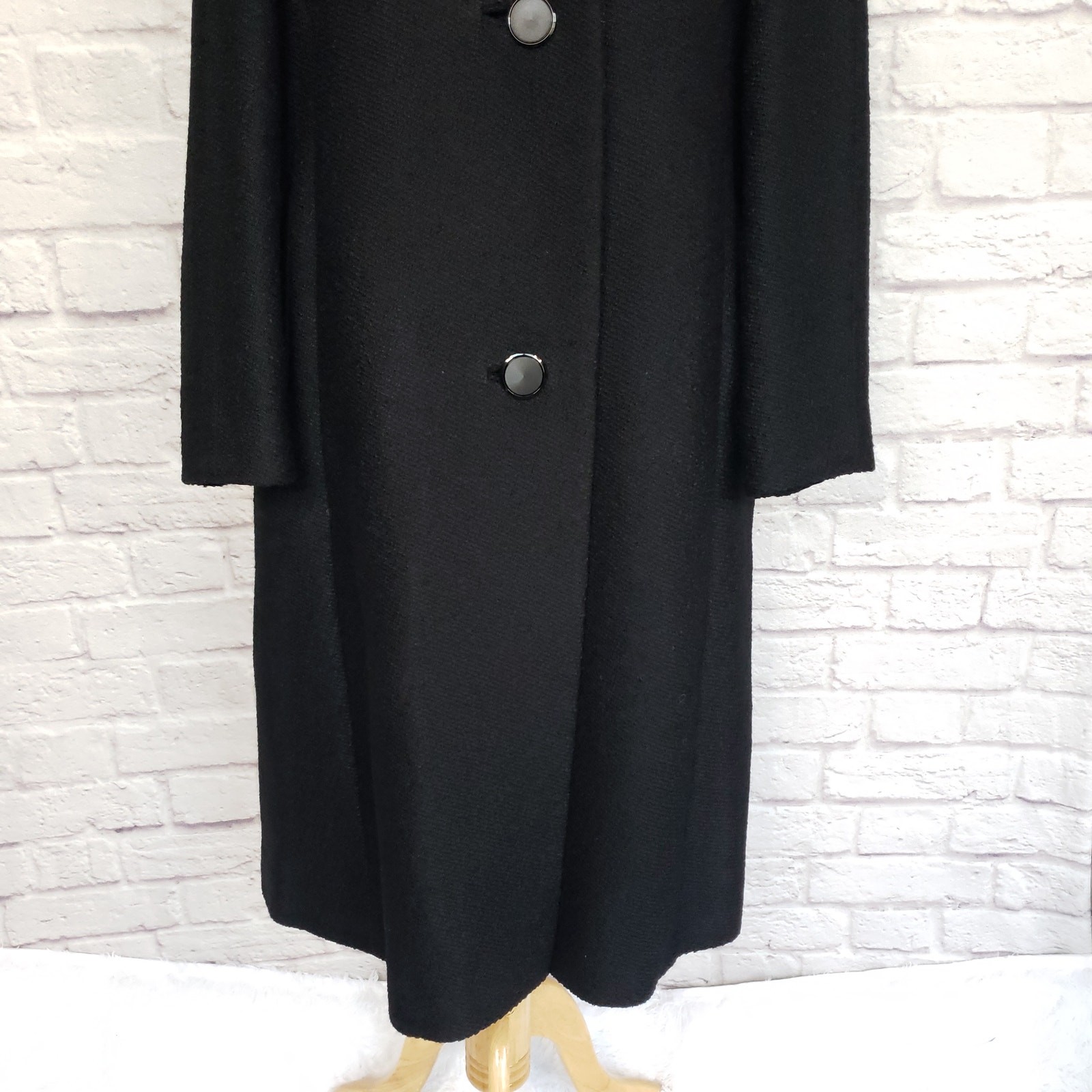 VTG Berroco Black Wool Boucle Swing Coat Mink Fur Collar Wancantuck Fits a M/L
