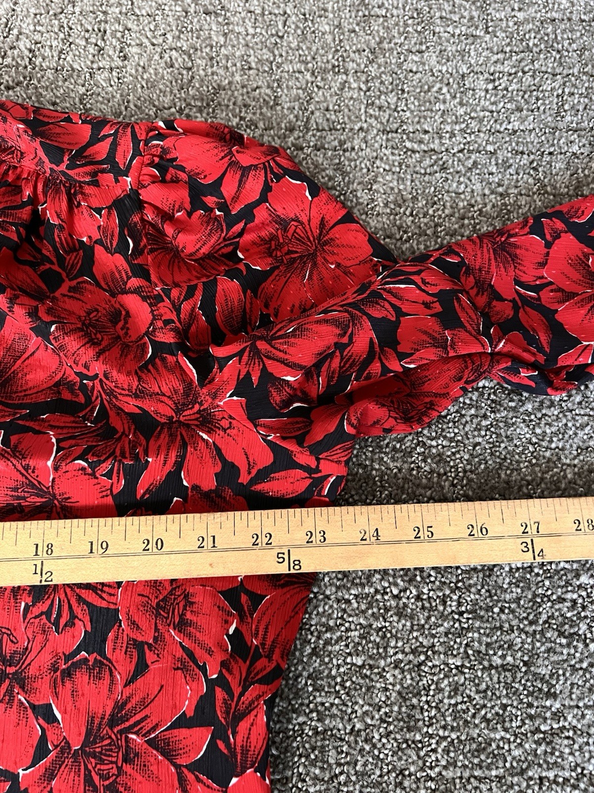 Vintage Pykettes Floral Blouse Size 18 Red Black Secretary Tie Collar 1970s