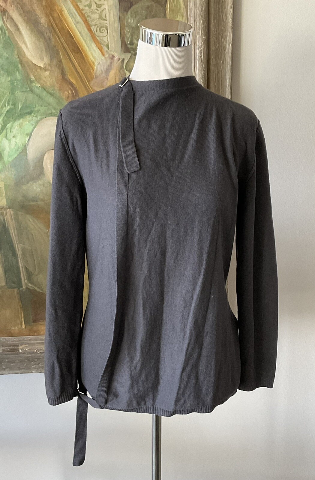 Vintage SONIA RYKIEL Paris Wool Cashmere Grey Cardigan w/ Ties SZ 38 Small