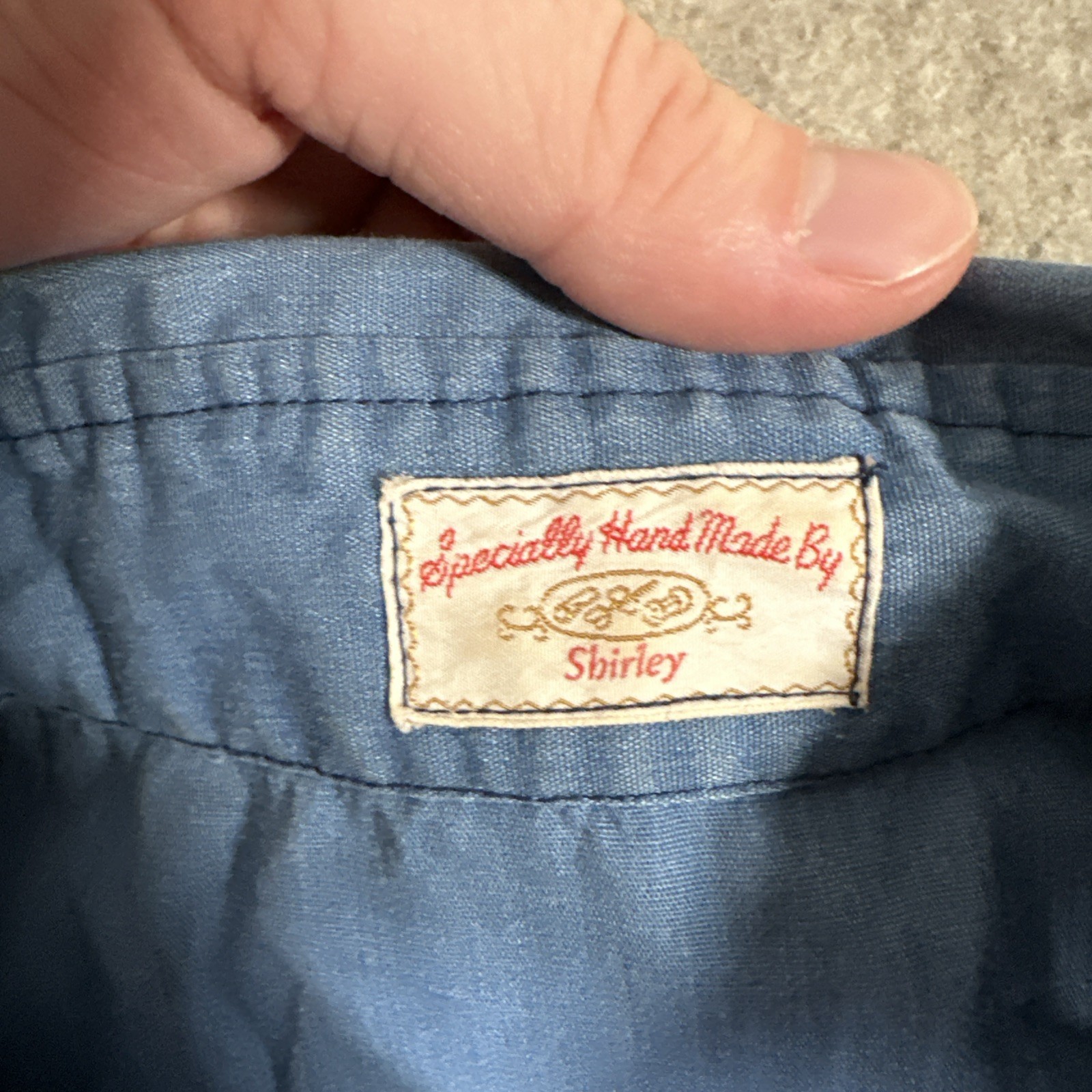 Vintage Button-Down Shirt Large? Handmade Shirley Pearl Snap Blue