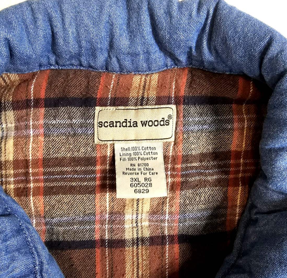 Scandia Woods Vest Men Size Large Full Zip Vintage Blue Denim Blanket Lining