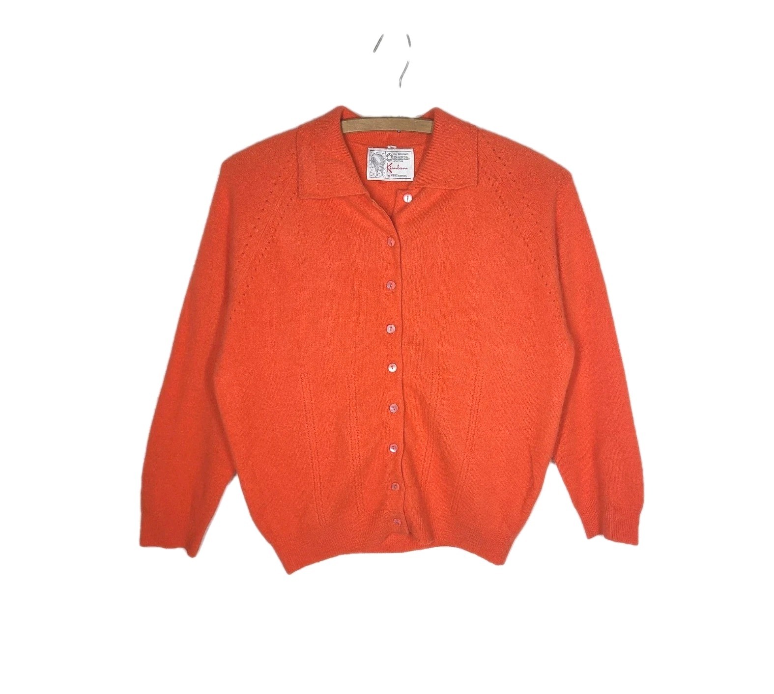 Vtg 60s Pinup Cardigan Sweater Princess Seam Wool Blend M L 38 Coral Orange Pink