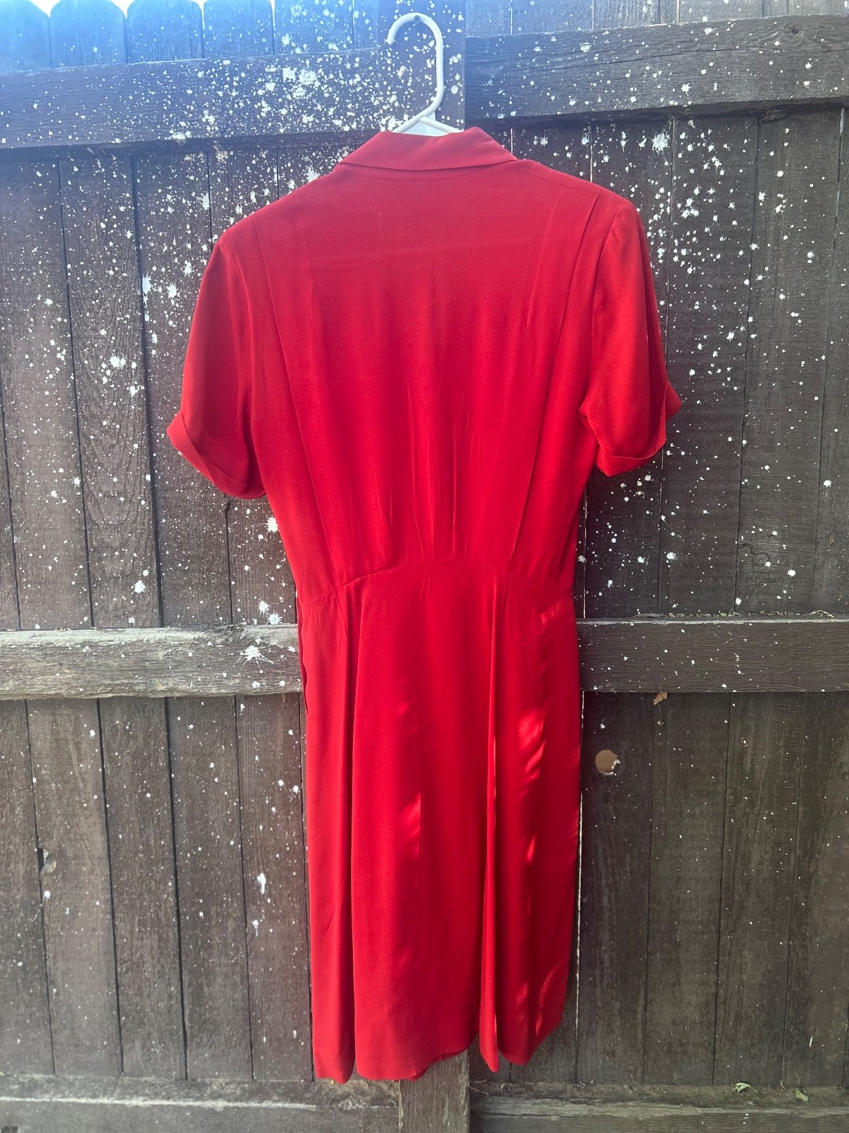 1940s vintage red rayon day dress, small