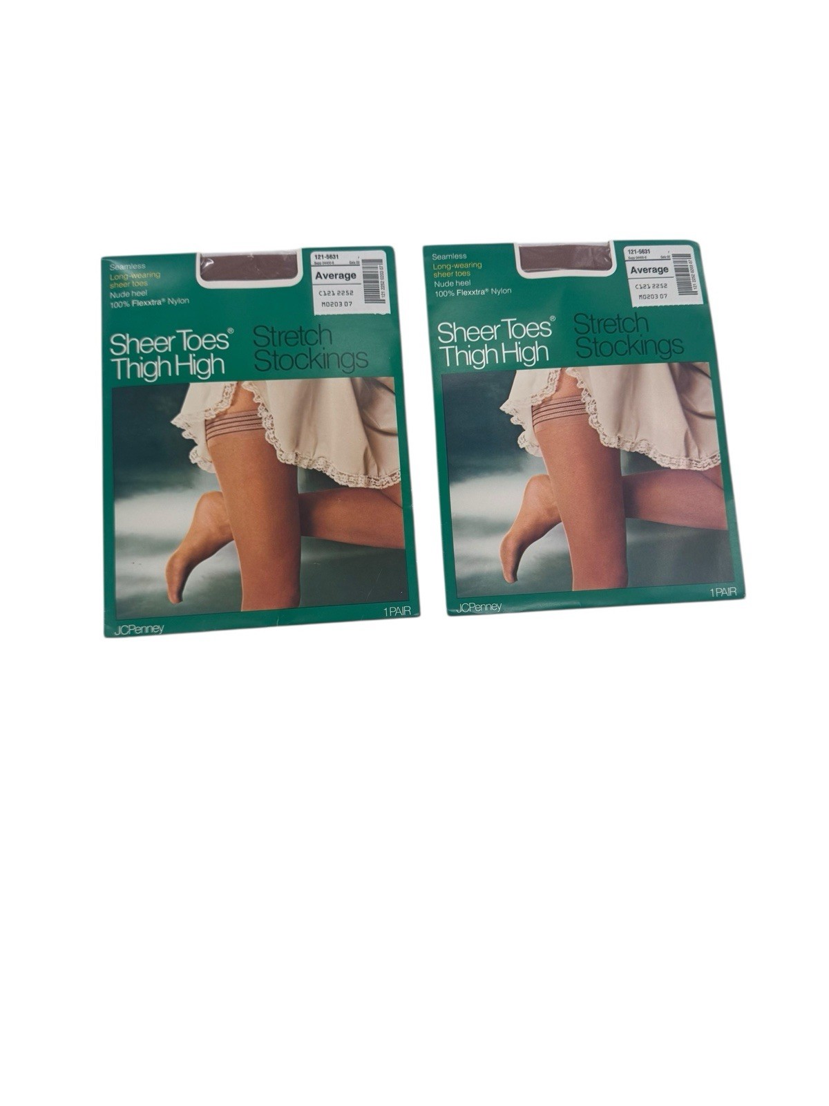 2 JC Penney Thigh High Stretch Stockings Size Average Nude VTG Fast Shipping