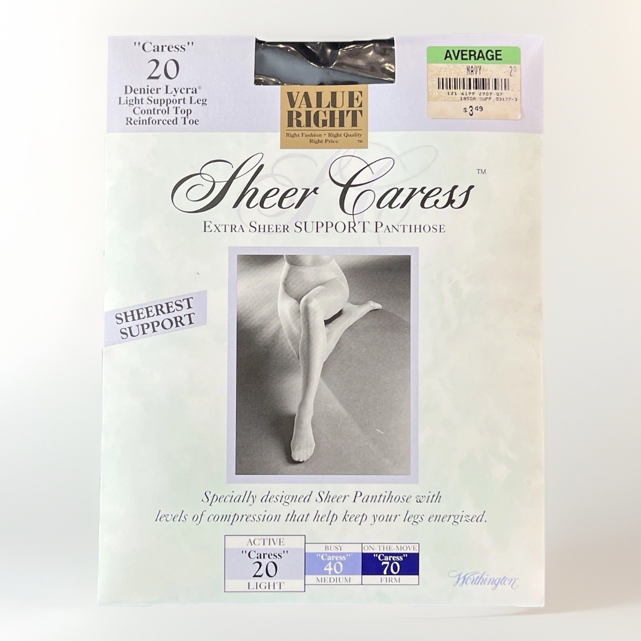 Vtg NAVY BLUE Sheer Support Nylon Pantyhose Caress 20 Average Worthington NOS