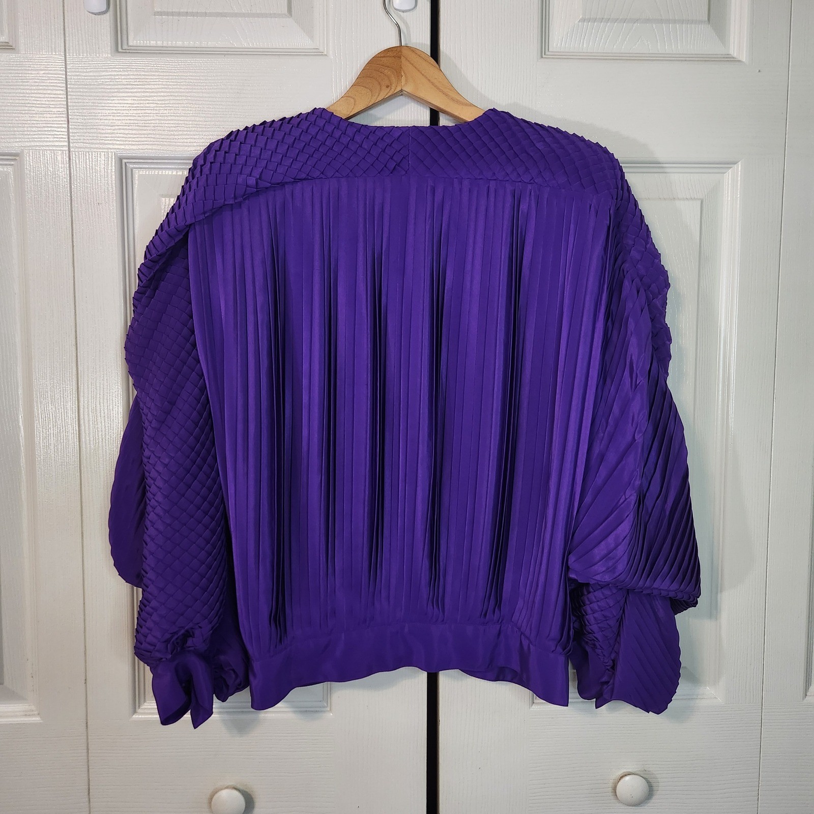 Suzelle Vintage 80s Purple Pleated Honeycomb Smocked Balloon Sleeve Blouse Med/L