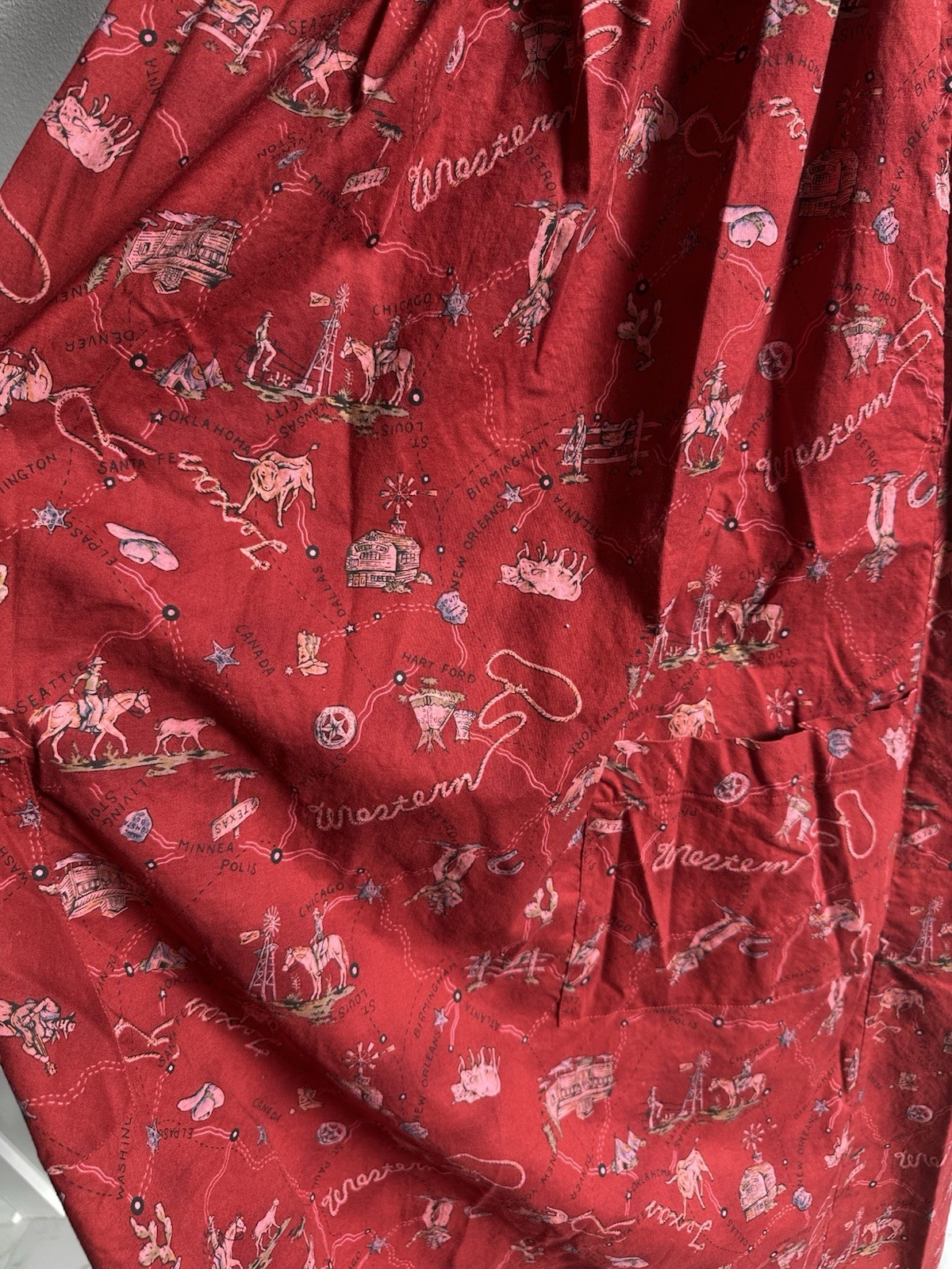 Traditions by Pamela Kline Red Western Cowboy Horse Apron Dress