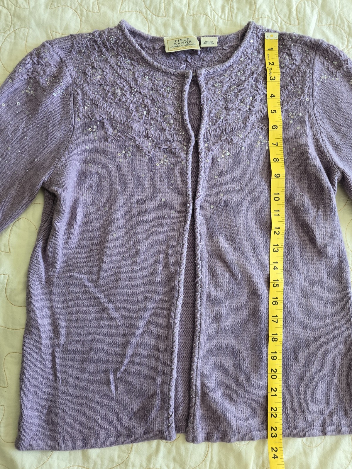 Vintage 90s Purple Angora Beaded Sweater Cardigan Womens Med Fairycore Romantic