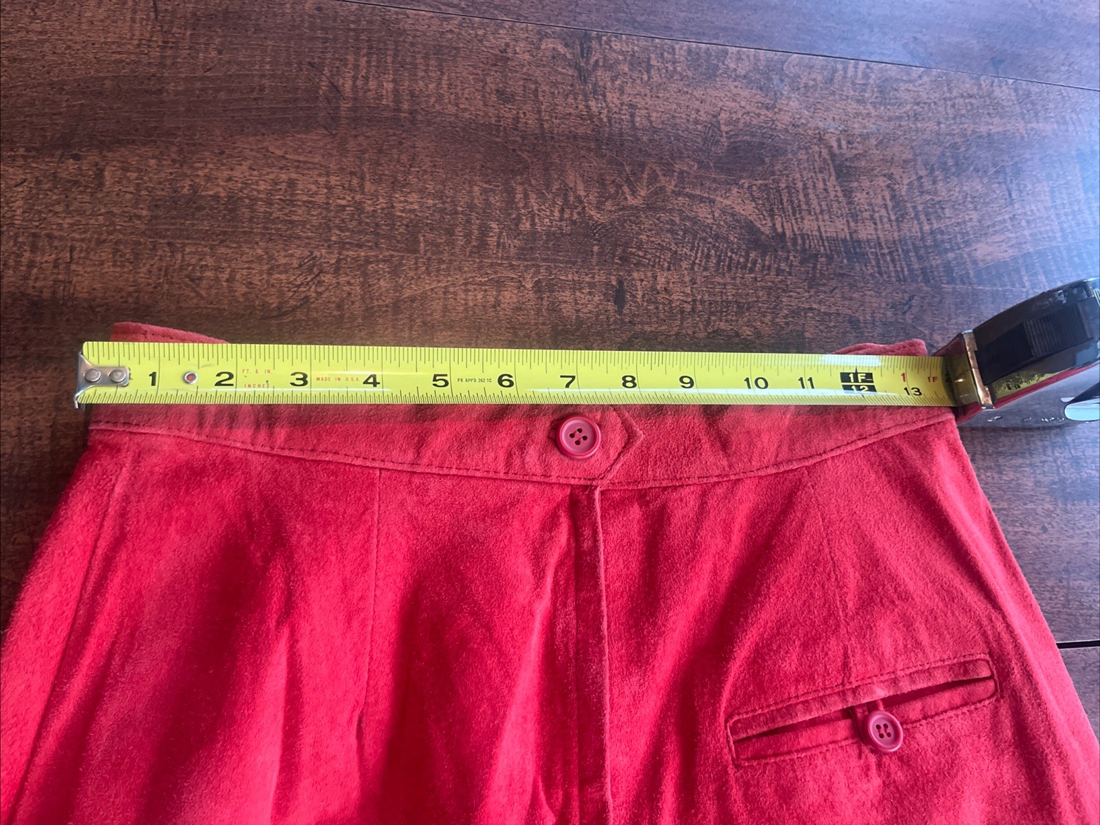 Vintage Toffs Cherry Red Genuine Suede Leather Midi Skirt 10M Old Money Korea
