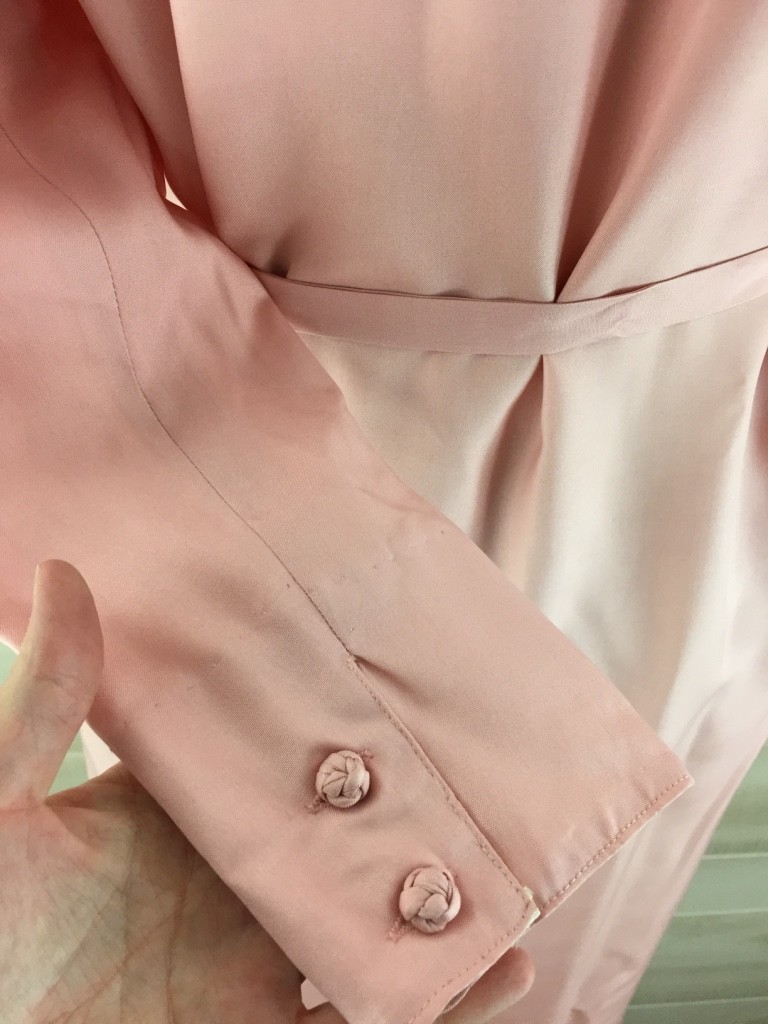 Vintage 70s 100% silk pink pin tuck belted tunic dress pockets mandarin collar M
