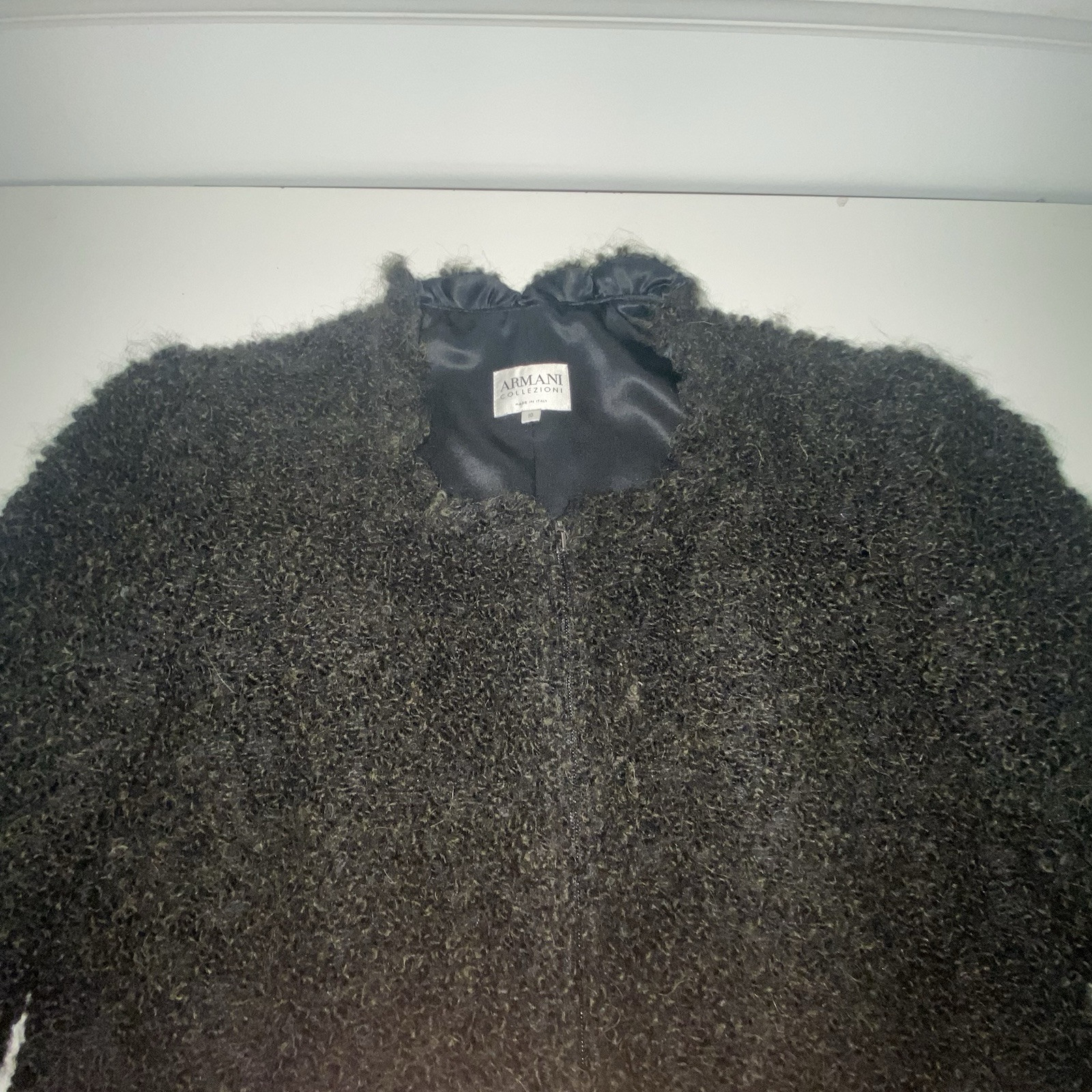 Armani Collezioni Jacket Alpaca Wool Blend Zip Textured Black Womens Size 10