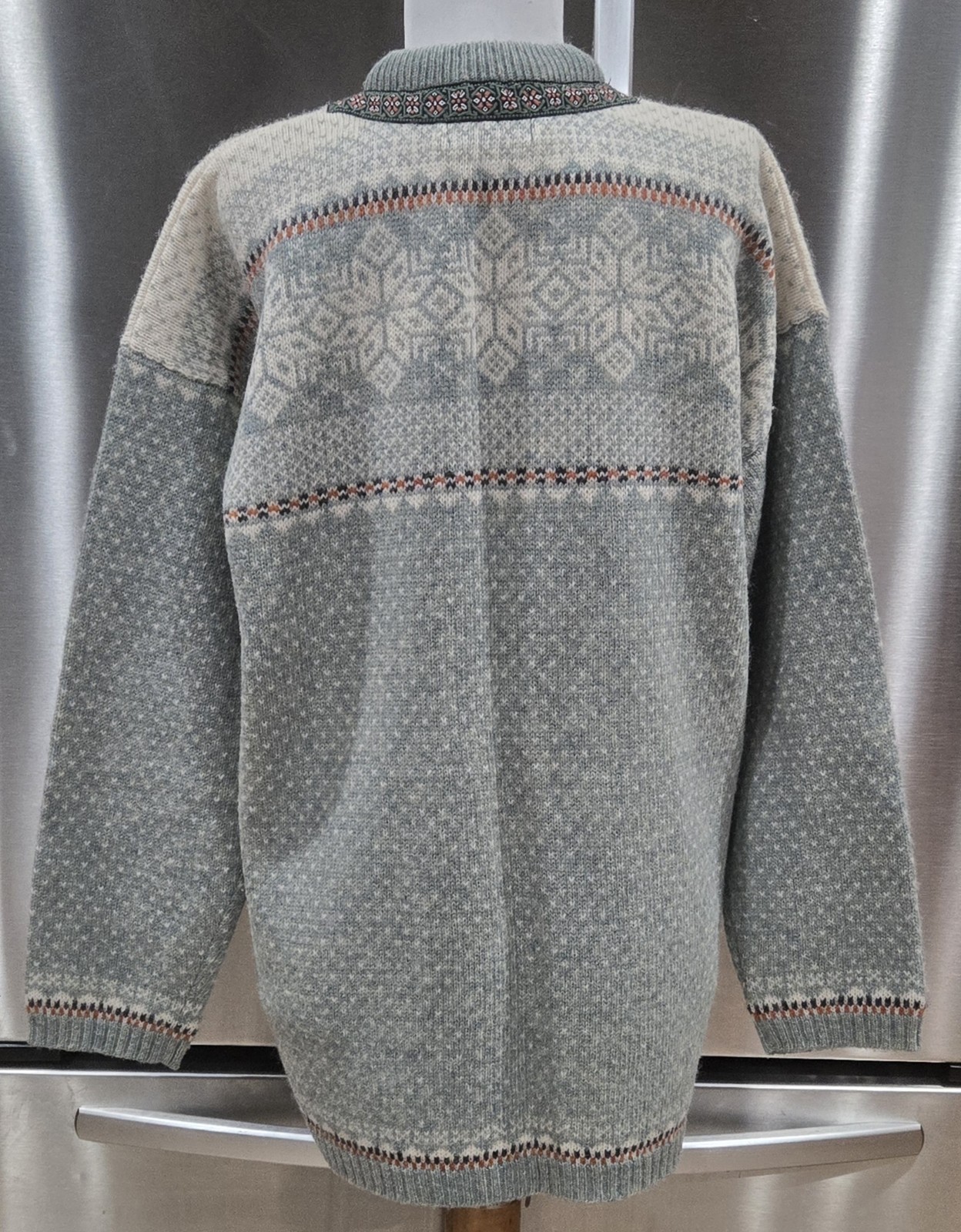 1980s SQUAW VALLEY Nordic Fair Isle Wool Cardigan Sweater Filigree Metal Clasps