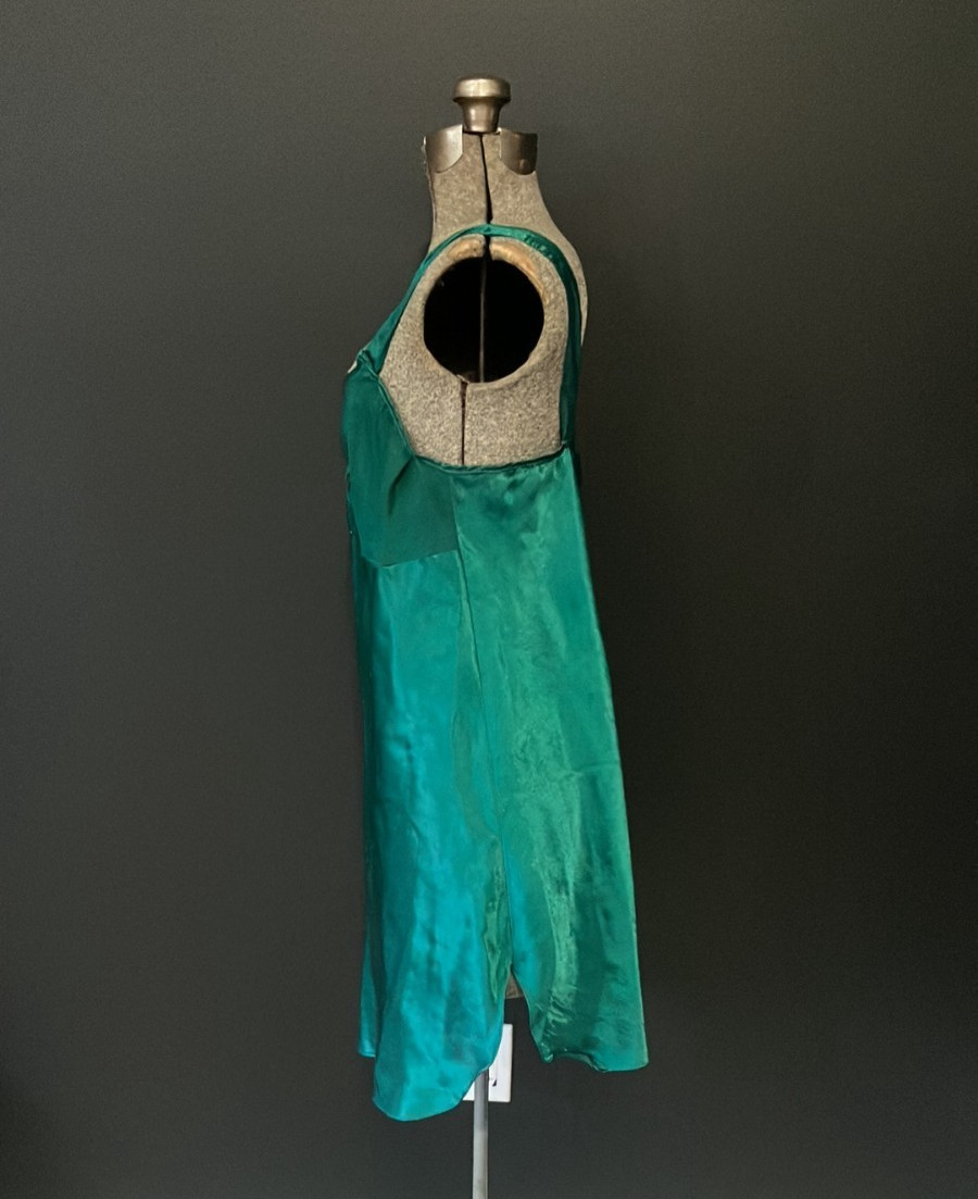 Vintage Adonna Green Satin Slip NIghtwear Dress Size 34 1990s 2000s