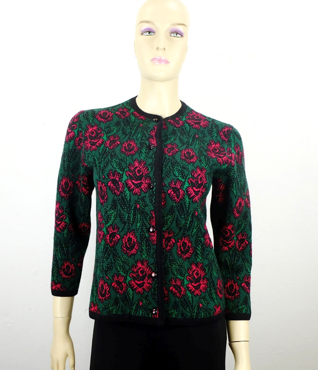 Cardigan 1950s size 36 true vintage fifties cardigan floral wool