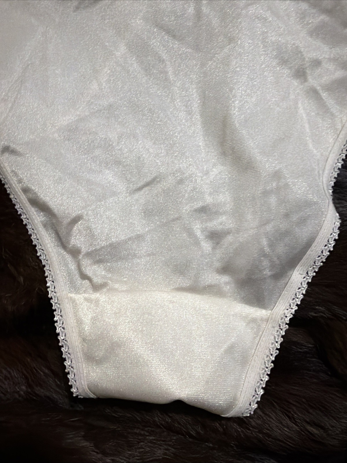 Vintage DONNA LOREN Sheer Mesh Lace Front Hi-Cut XL White Panties Nice