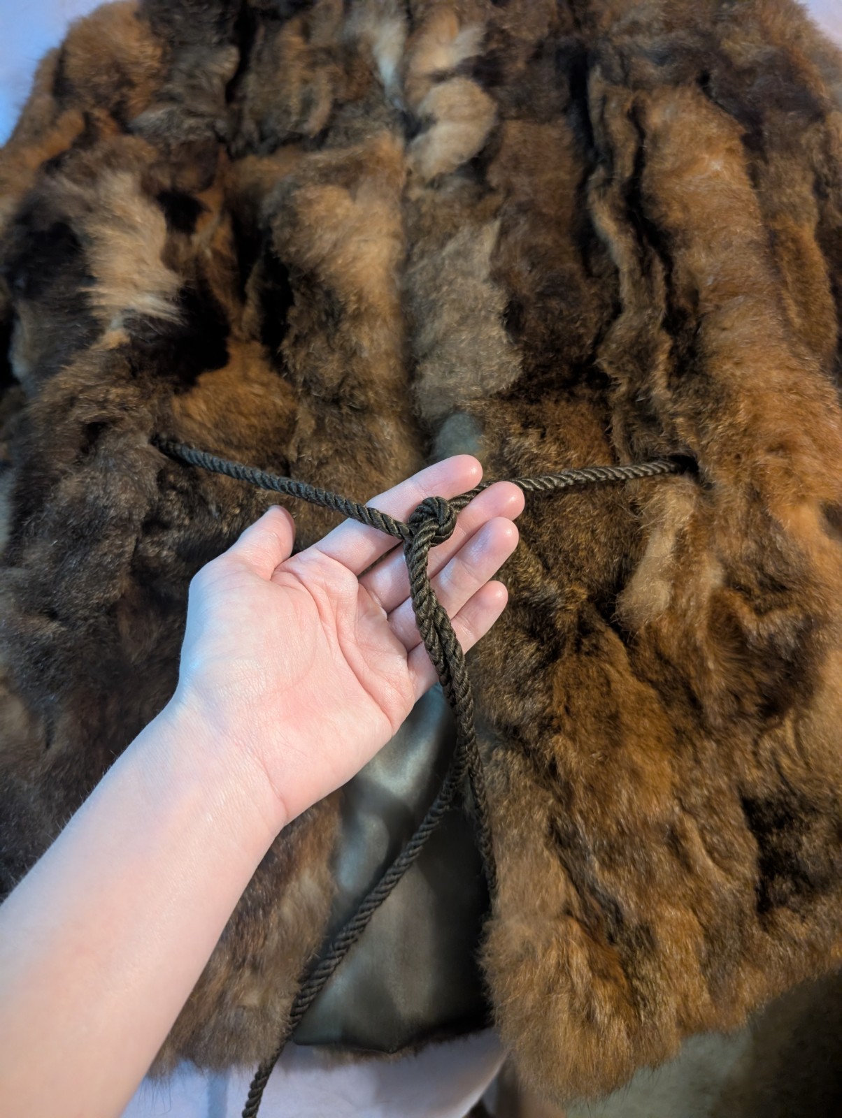 Extra Small Brown Genuine Fur Coat Jacket with Satin Lining, Tie Closure
