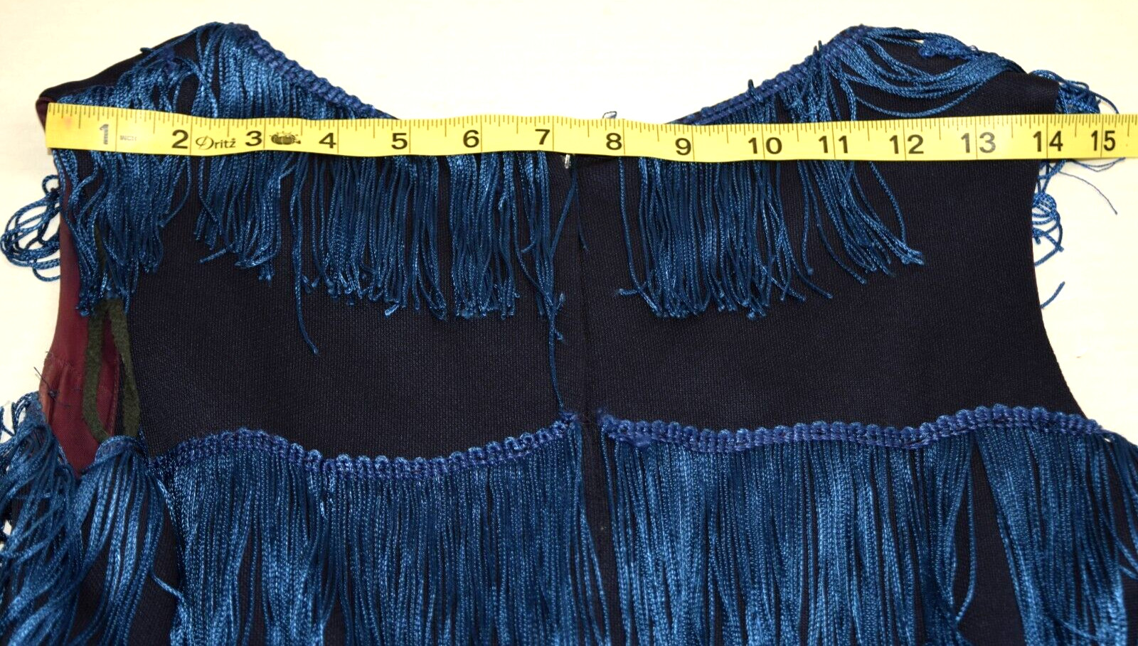 Vintage Flapper Dress Elegant Miss Size S/M 60s Silky Blue Tassels Ivory Ruffle