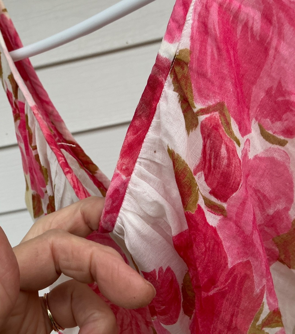 1950s Sleeveless Pink Rose Print Flowy Summer Cotton Vintage Dress Saba Juniors