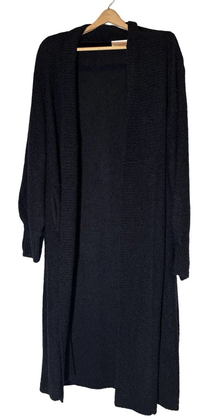 Women’s Vintage Long Black Open Front Sweater Cardigan Duster