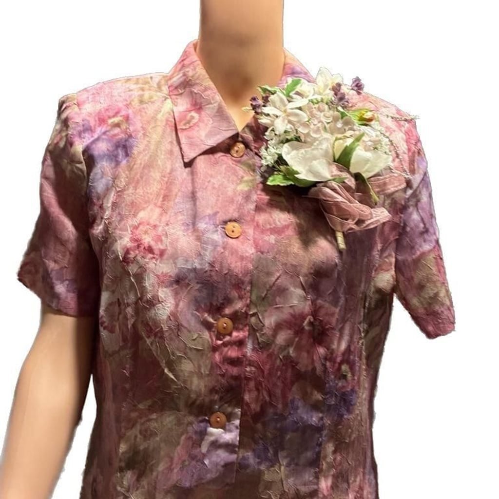 Vintage Miss Dorby Floral Crinkle Chiffon Two-Piece Skirt Set