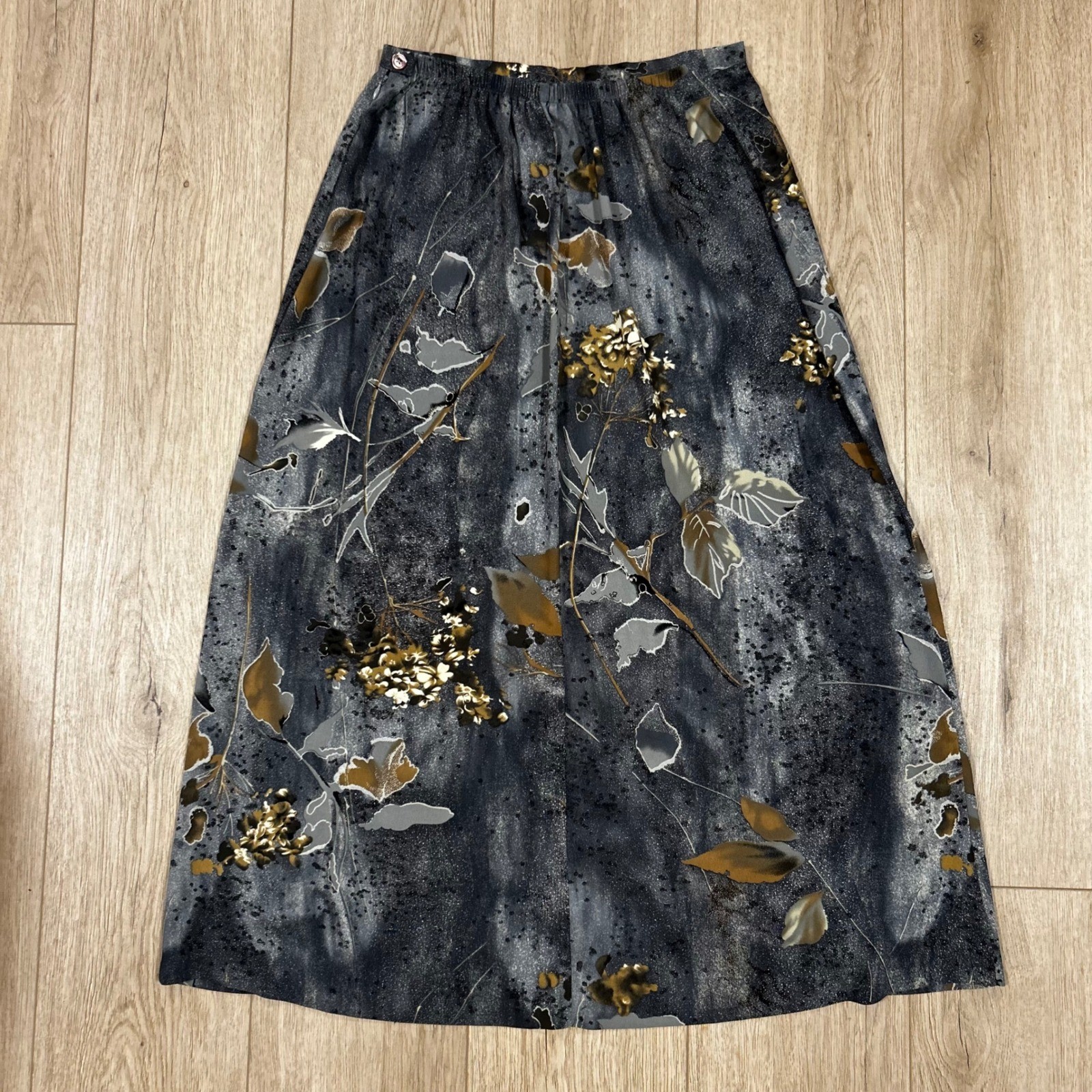 y2k N Touch Vintage Gray Floral Midi Skirt A-Line Abstract Print USA small 26′