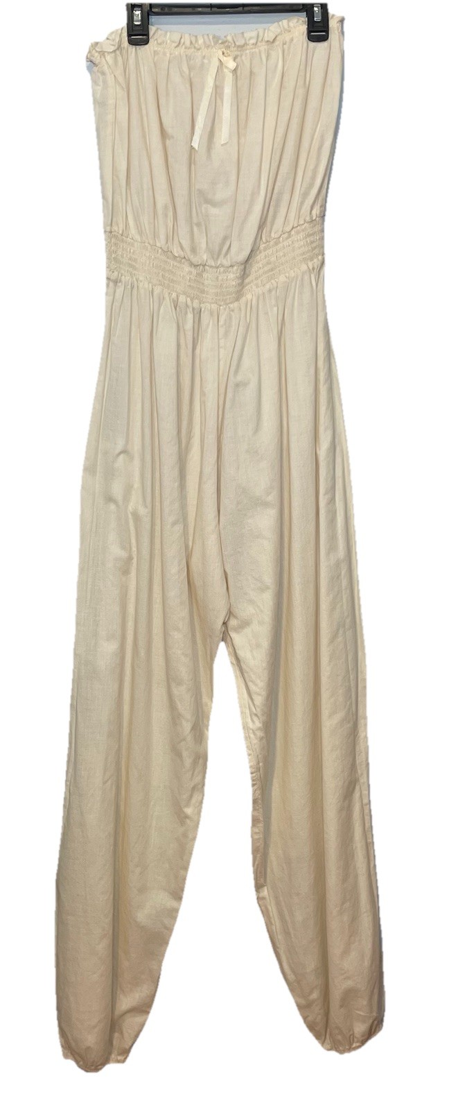Vintage Miss Dior Jumpsuit Strapless Romper Size 13 Ivory Smocked Ruffles Boho
