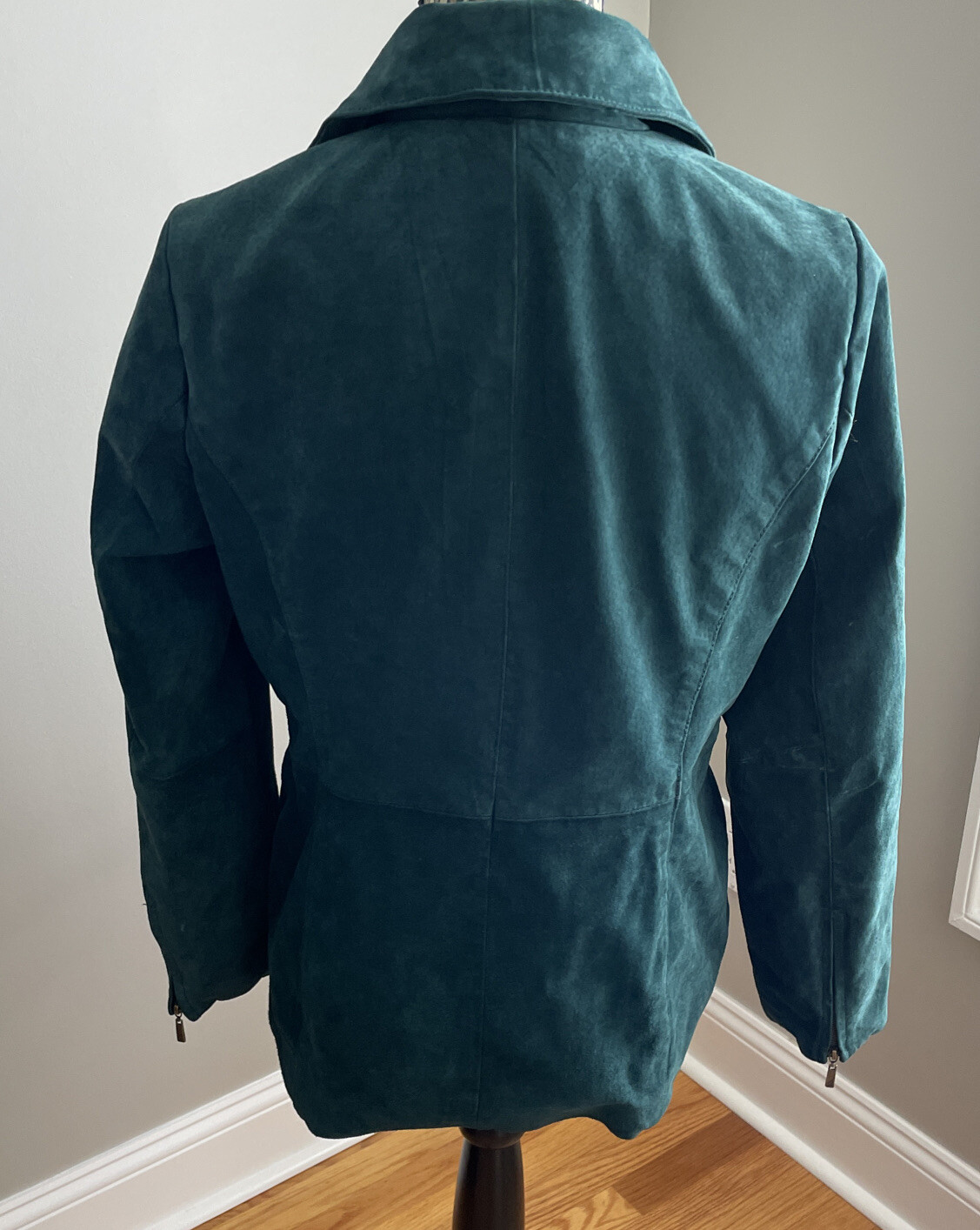 Dennis Basso~ Washable Suede Leather Jacket~Full Zip~Green~Women’s~Sz Small~EUC