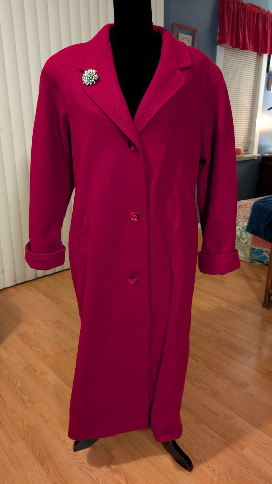 VINTAGE Ashley Scott 100% PURE WOOL Maxi Coat – Made in USA Raspberry Red (12)