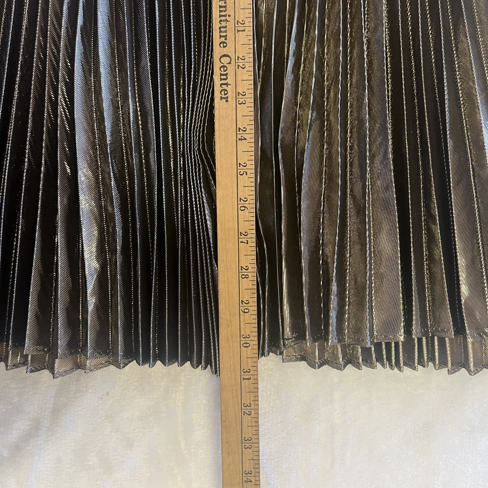 Vintage 80s Chez California Gold Metallic Drop Waist Pleated Skirt Sz 14 EVC