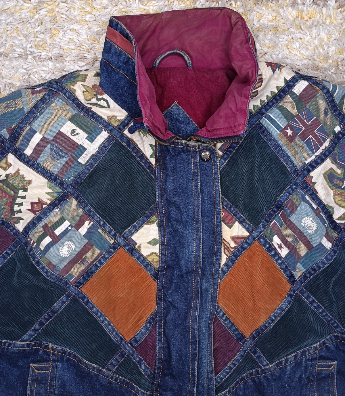 Vintage IZZI Patchwork Denim Corduroy Jacket Womens Size L 12/14