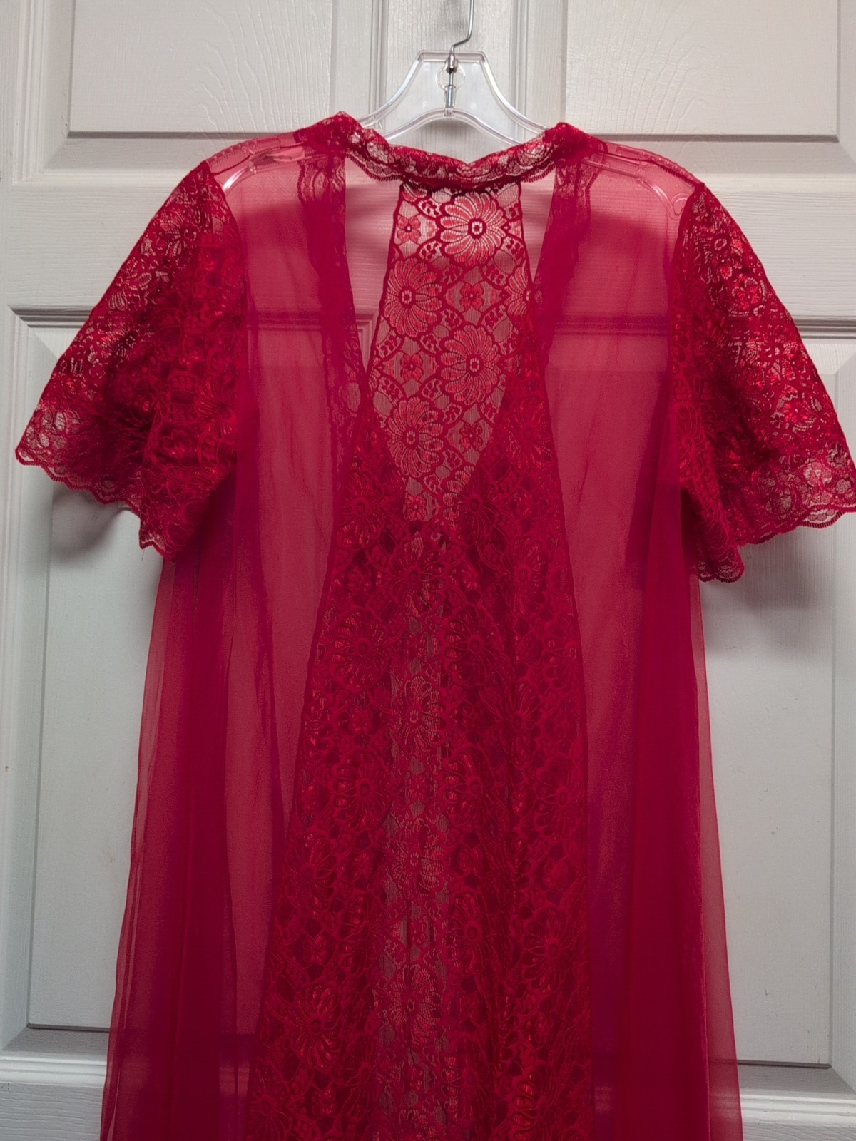 Vintage Lacey Sexy Longline Red V-Neck CoverUp Romantic Women’s 38