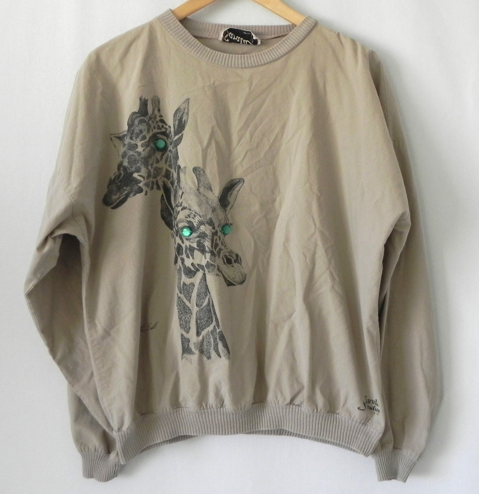 Vtg Sarala Studios Venice Florida RARE Top Long Sleeve Giraffe Pullover Size L