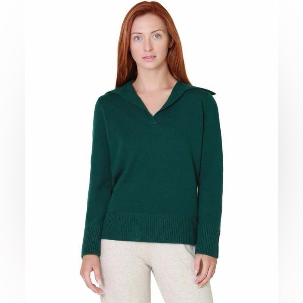 VINCE EASY JOHNNY COLLAR SWEATER MALACHITE green size XL wool cashmere v-neck