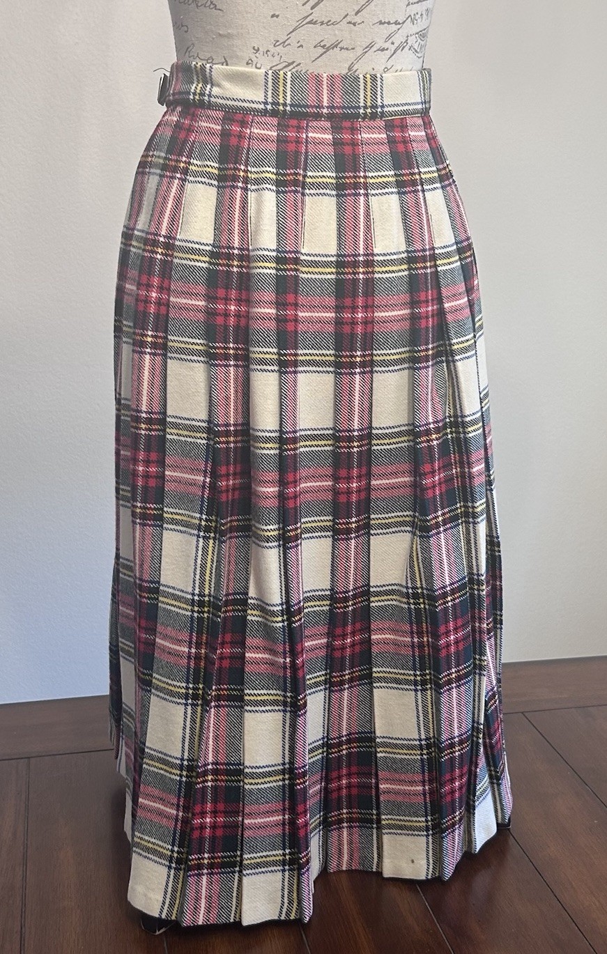 VTG Harrods Red Tartan Maxi Skirt Wool Old Money Plaid Academia Kilt Size 12