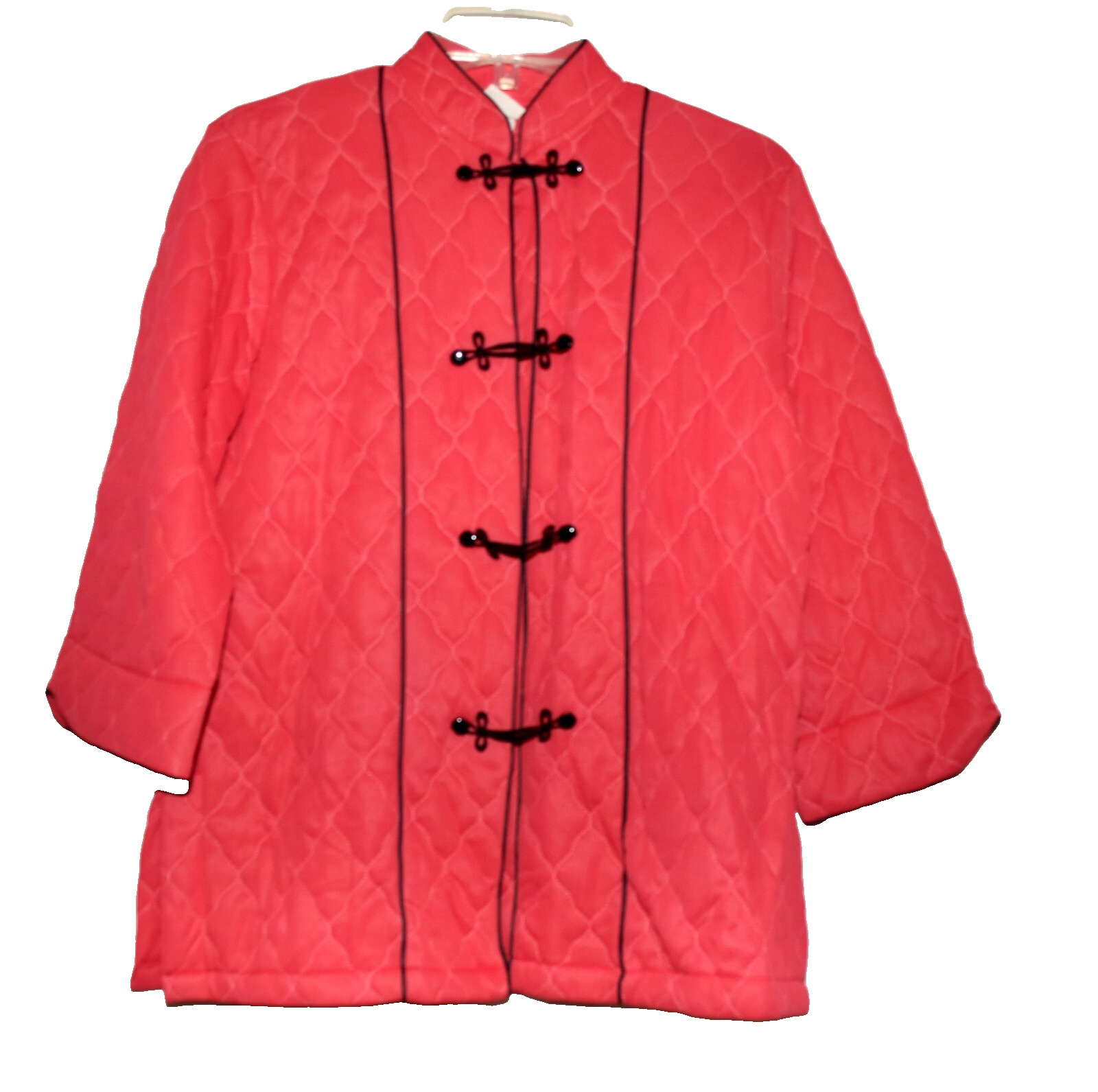 Vintage Carol Brent Rose Pink Quilted Frog Buttons Womens Bed Jacket Size 38
