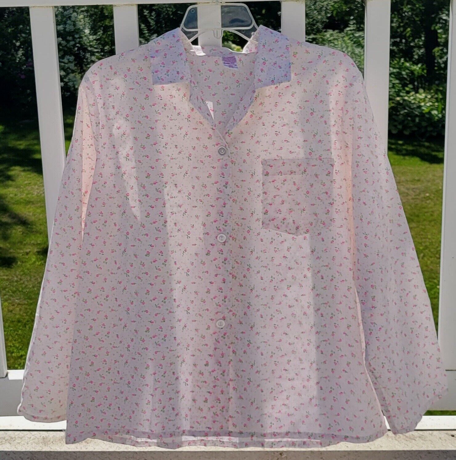 VTG Sears Pajama Top Bed Jacket Size 40 Button Front Perma Smooth Coastal Floral