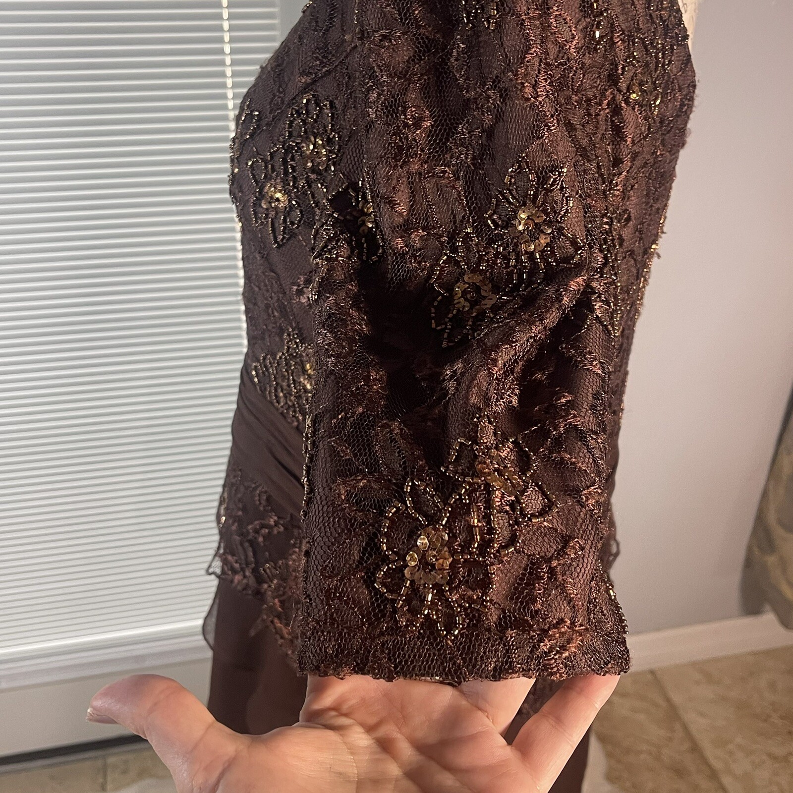 Camila Elbaz Vtg Mother Of The Bride Lace Sequin Ruffled Tier Spain Silk Dress